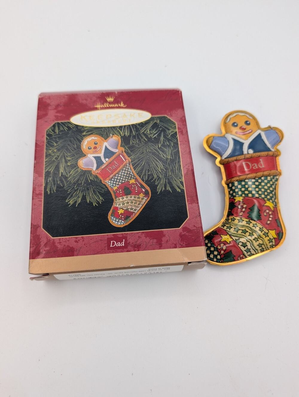 Hallmark Keepsake 1999 DAD Stocking Christmas Ornament VTG MIB Pressed Tin